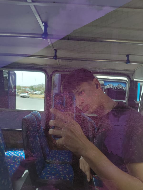 Bus selfies and oleander blooms in Juan Griego
