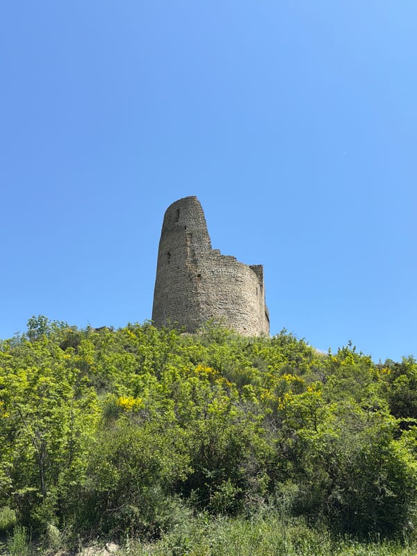 Ancient stone tower photographed in historic Mtskheta, Georgia