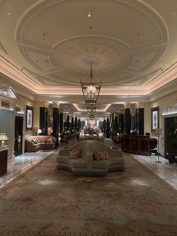 Luxury London hotel interior documented during evening hours
