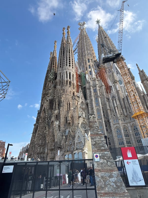 Sagrada Familia photographed under clear Barcelona skies