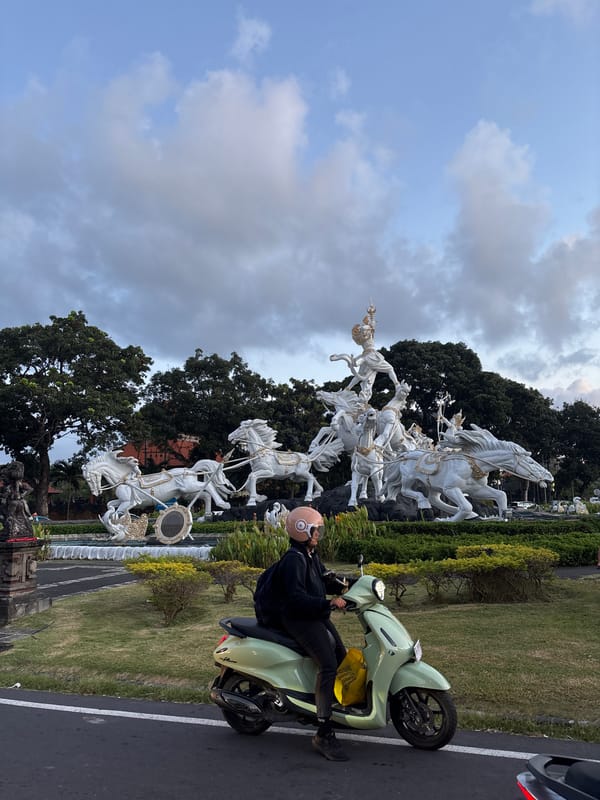 Evening street activity observed in Kuta, Indonesia