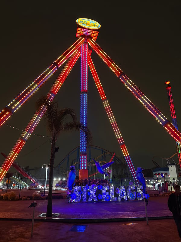 Late night activity at Six Flags Mexico theme park