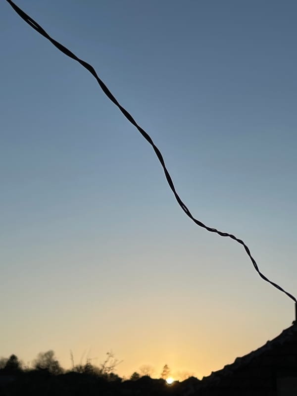 Sky transition captured with wire silhouette in Oryahovo, Bulgaria