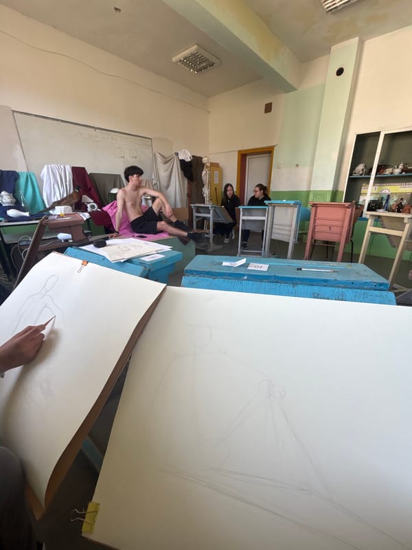 Life drawing session with male model observed in Troyan studio