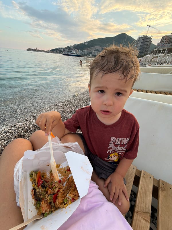Lazy beach afternoon in Budva, snacks and sea views