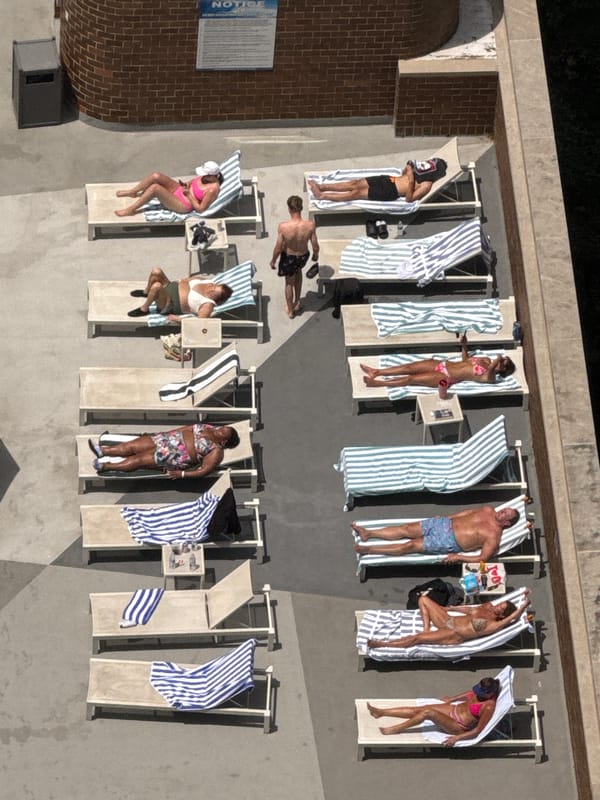 Chicago rooftop pool packed on a sunny summer afternoon