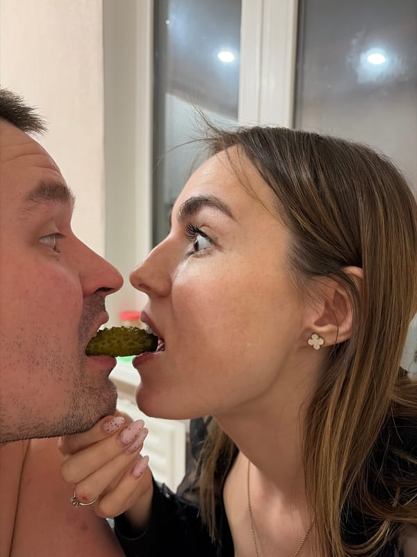 Woman enjoys pickle snack in Izhevsk
