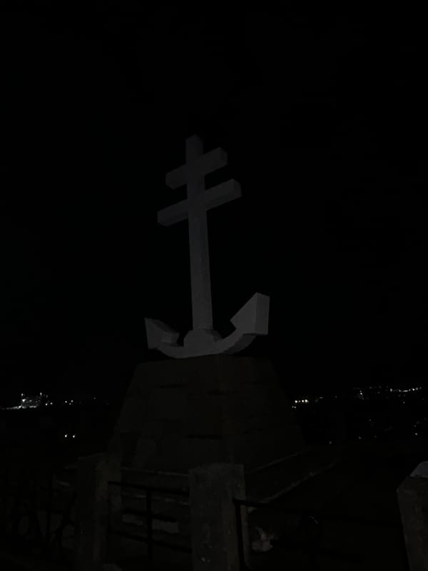 Free French Memorial documented at night in Gourock