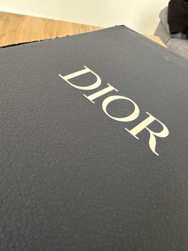 Luxury Dior packaging photographed in Bulgarian town