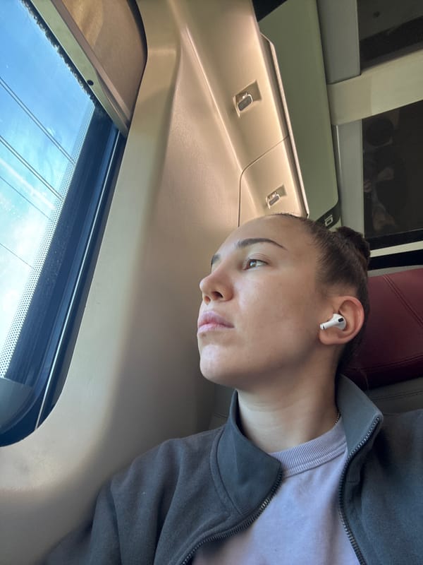 Train passenger spotted near Collevecchio wearing AirPod by window