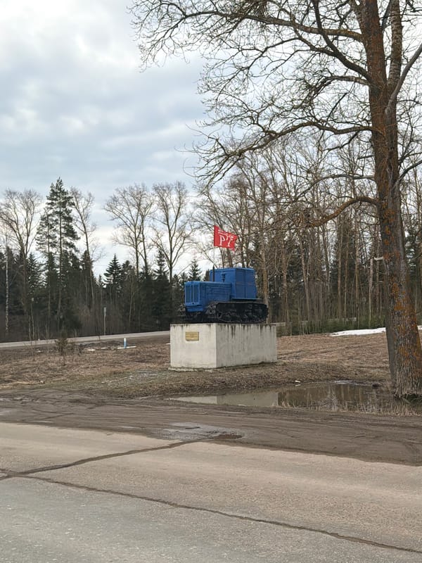 Morning documentation of monument and roads in Rusalevka, Russia