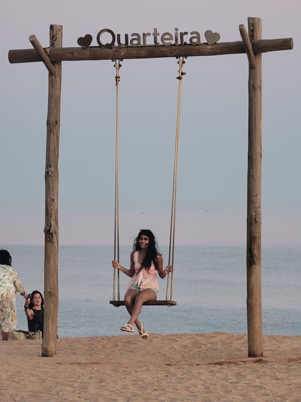 Hanging out at Quarteira's beachside swing on a summer evening