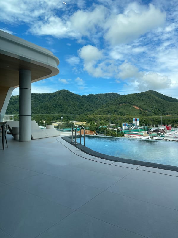 Inside and outside a upscale Phuket villa with mountain views