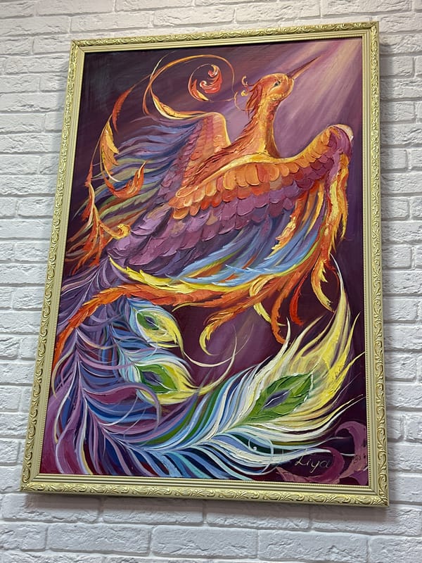 Art gallery visit features colorful phoenix paintings by Leya