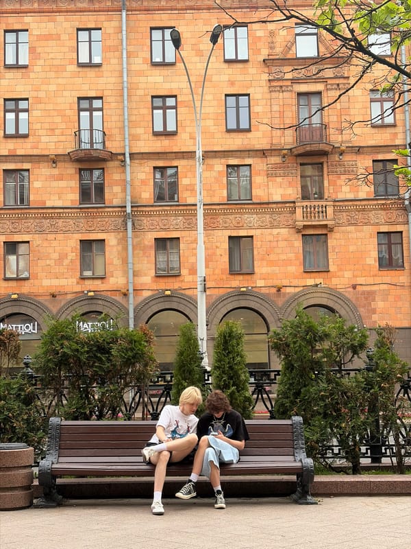 Evening street documentation captures central Minsk landmarks and daily life