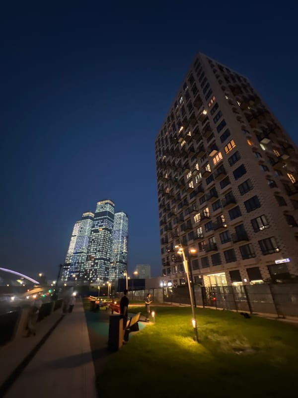 Summer evening along the Khimki waterfront and city streets