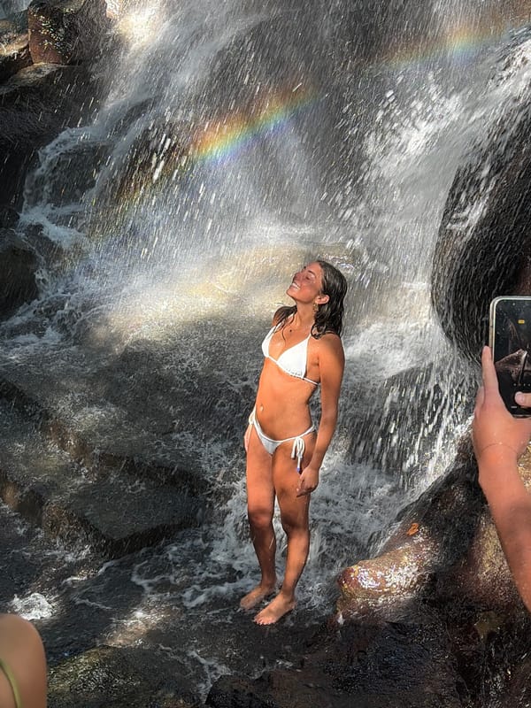 Afternoon at Tibumana Waterfall, Gianyar, with jungle shrines