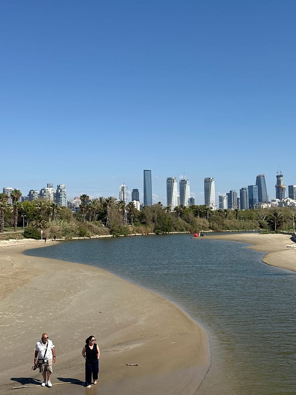 Tel Aviv coastline documented at Yarkon River Mediterranean confluence