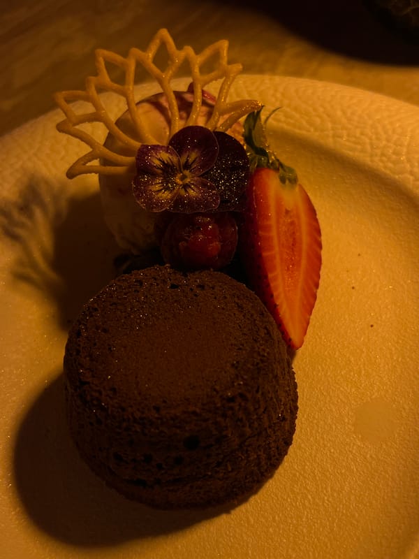 Dessert plating photographed in Riga restaurant