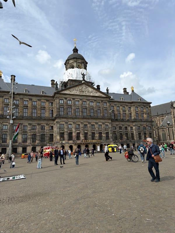 Morning activity documented at Amsterdam's Dam Square