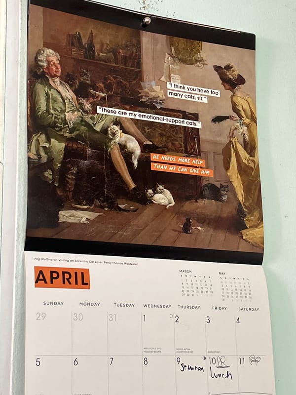 Open April calendar with classical painting observed in New York