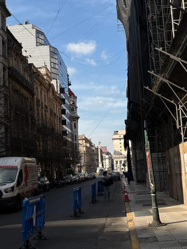 Street-level snapshots from a Buenos Aires neighborhood, July afternoon.
