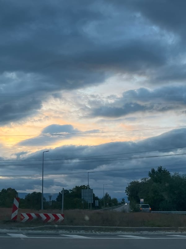 Light streaks visible through overcast sky in Blagoevgrad, Bulgaria