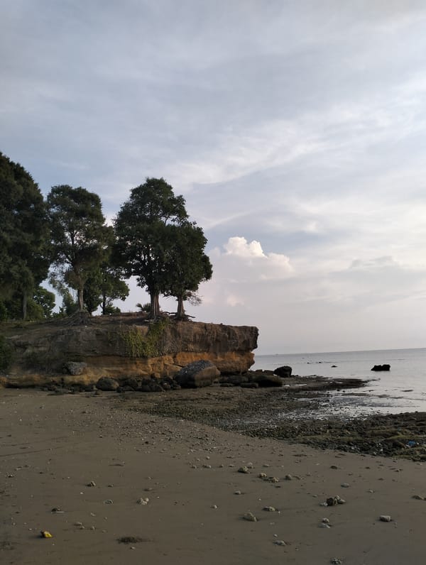 Sunset documented along Indonesian coastline during low tide