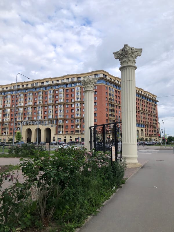 Morning street views of residential Saint Petersburg architecture