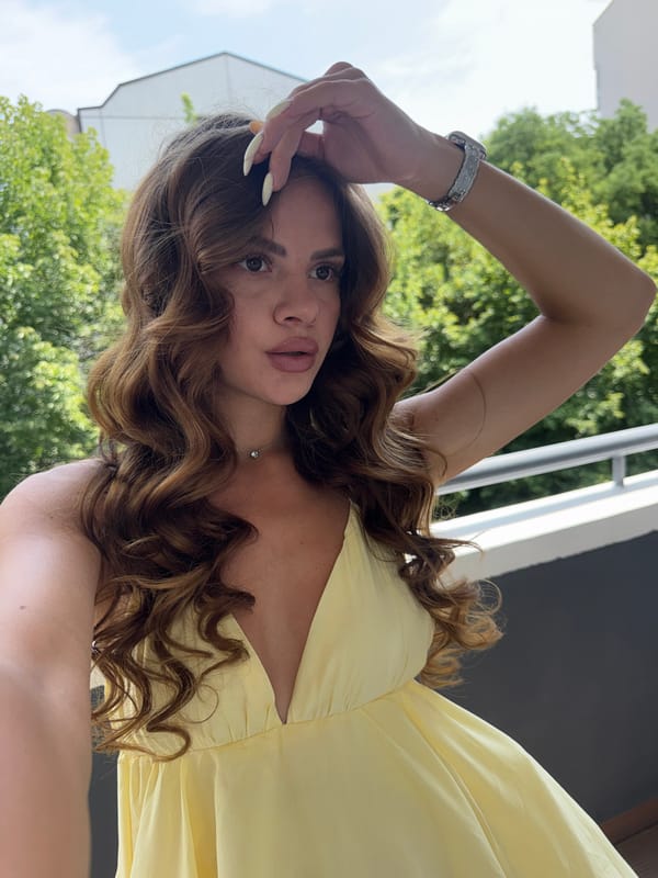 Mirror selfies and balcony shots in Plovdiv, yellow dress look