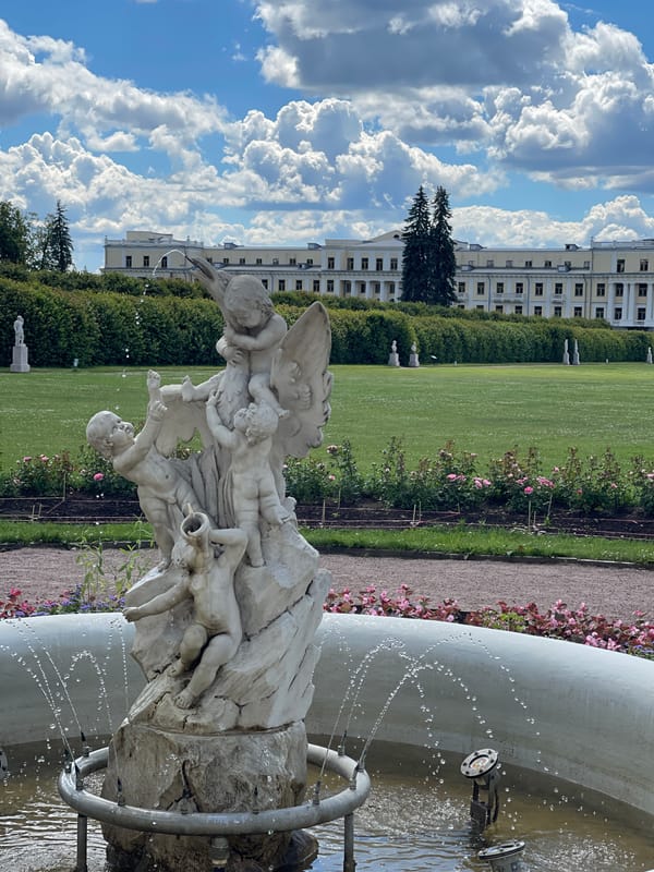 Morning stroll through a classical park full of marble statues
