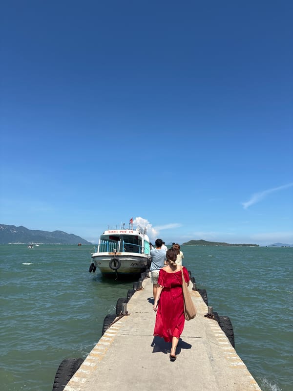 Ferry departure from Nha Trang, ocean views and crew on deck