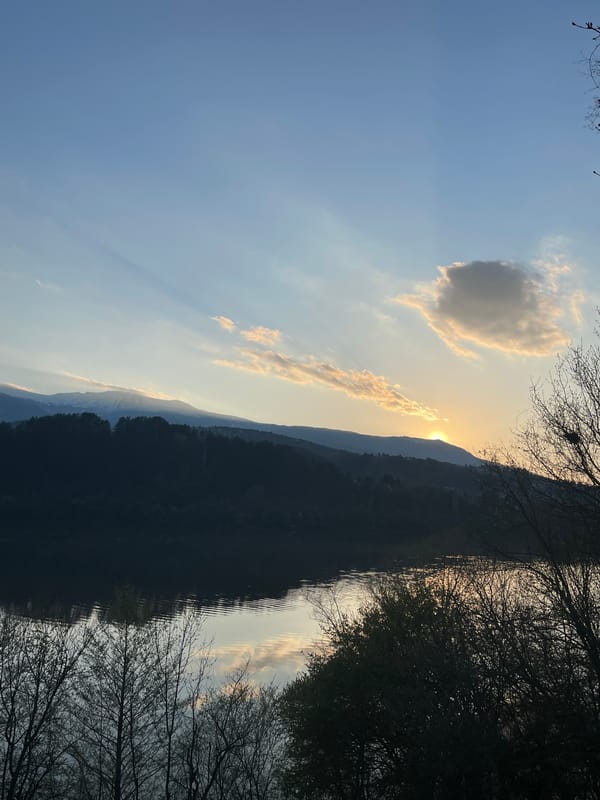 Sunset documented over Pancharevo Lake from construction site