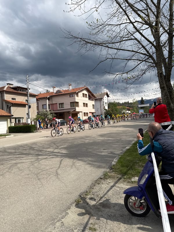 Bicycle race passes through Samokov, Bulgaria streets