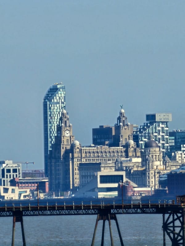 Clear morning views of Liverpool skyline captured from New Ferry
