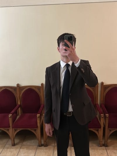Man takes selfie in Kyiv church interior