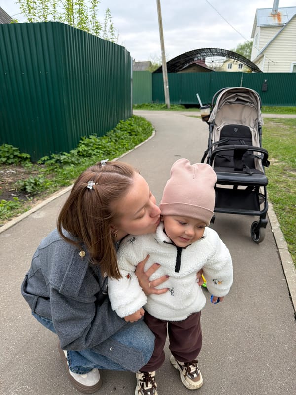 Family documents spring afternoon together in Reshetnikovo, Russia