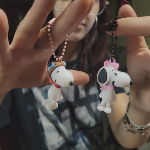 Person displays cartoon dog keychains in Catamarca, Argentina