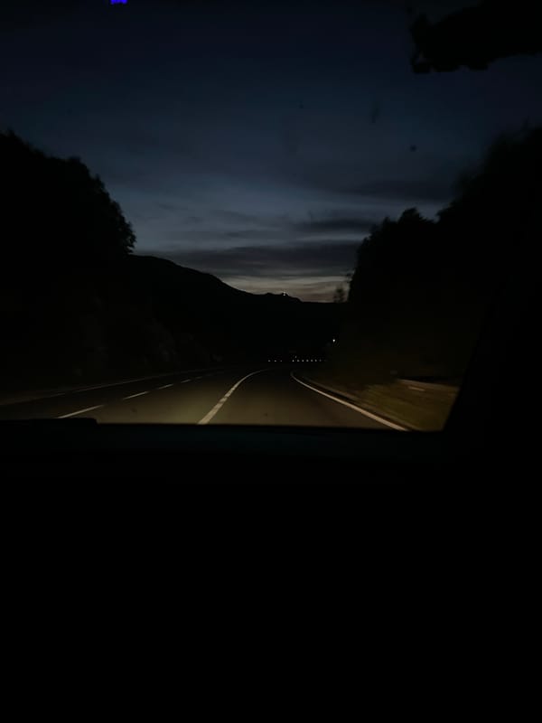 Nighttime mountain road scene documented in Brajici, Montenegro
