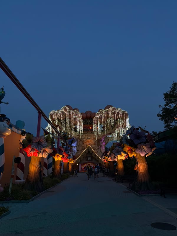 Theme park evening: LEGO landmarks, a T-Rex, and cold beers