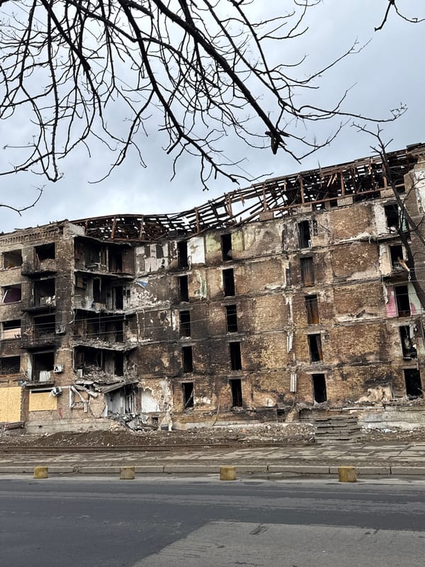 Damaged building documented in Kyiv shows fire damage