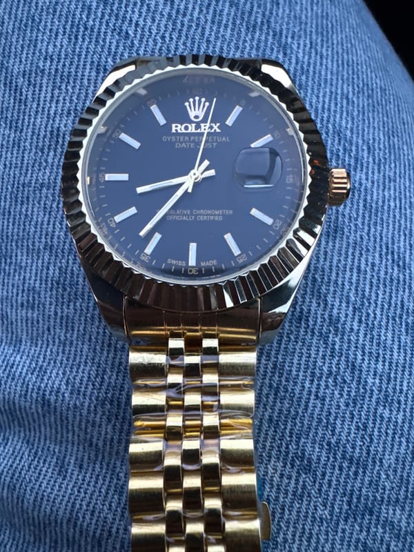 Rolex Datejust watch photographed on denim in Bulgaria