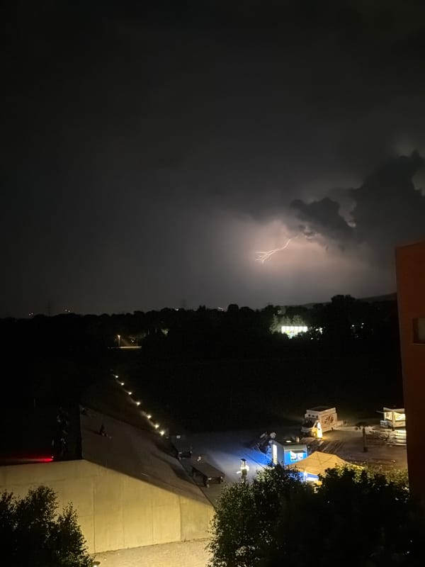 Lightning storm lights up the night sky over Glattbrugg