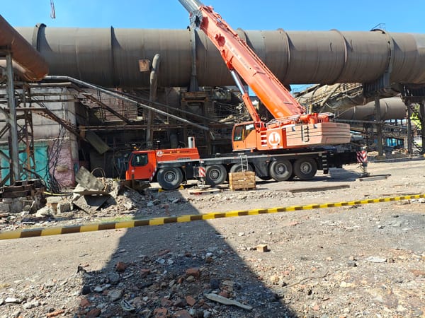 Industrial site work and break time in Oskemen, Kazakhstan