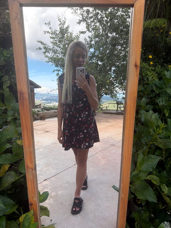 Mirror selfies at a garden café in Xuân Thành, Vietnam