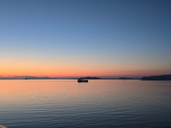 Colorful sunset observed along Randaberg, Norway coastline