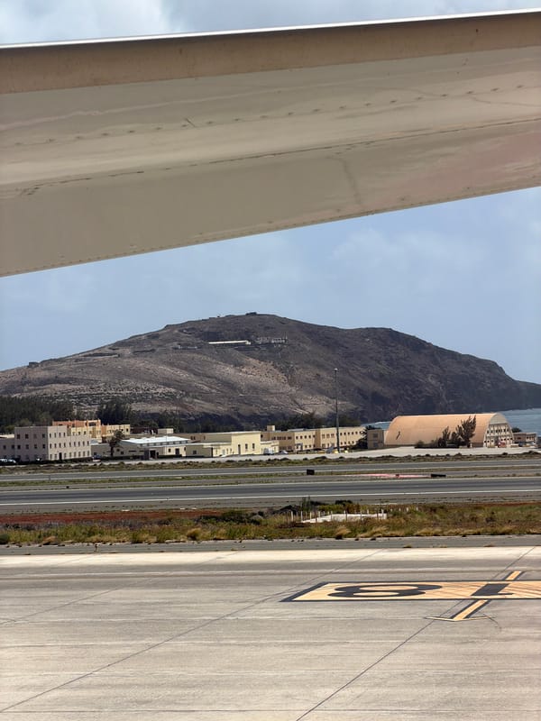 Airplane passenger views Gran Canaria Airport runway from window