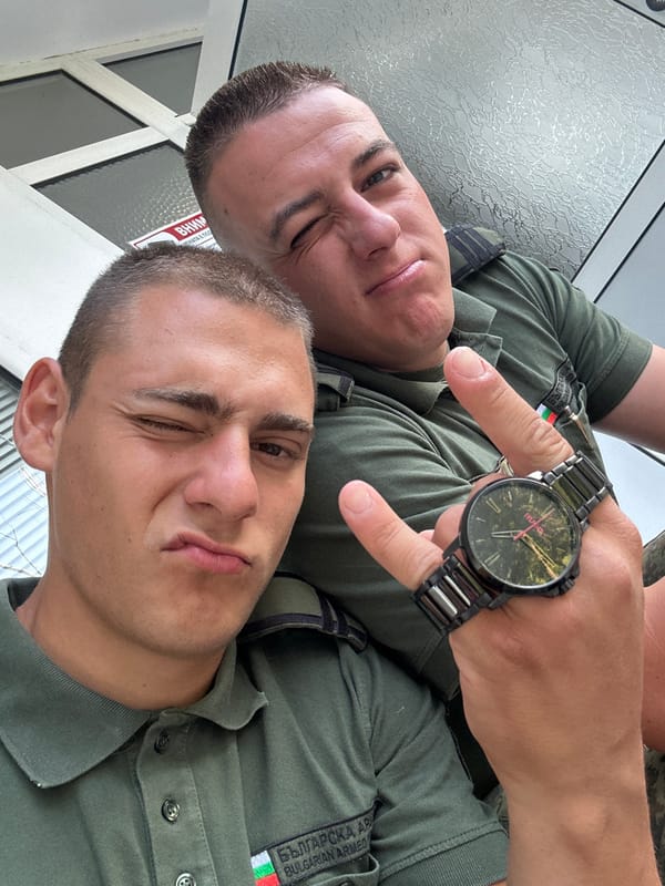 Soldiers clowning around for selfies at a Veliko Tarnovo base