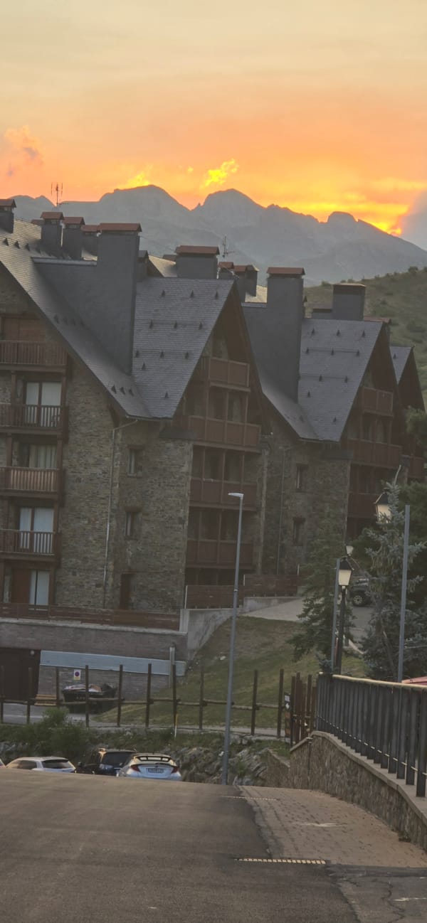 Sunset over a Pyrenean village in the Spanish mountains