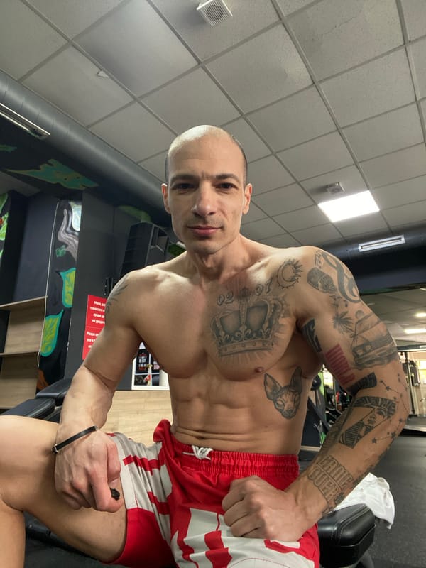 Man poses at gym in Pleven, Bulgaria